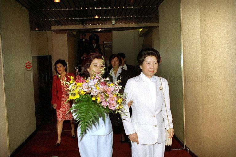 Mrs Gong Ro-Myung (left), wife of Minister of Foreign Affairs Republic of Korea, arriving at Changi Airport