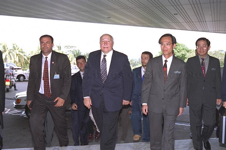 Prime Minister of Turkey Professor Dr Necmettin Erbakan escorted by Chief Executive Officer of Jurong Townn Corporation (JTC) Major-General (NS) Lim Neo Chian during his visit to JTC