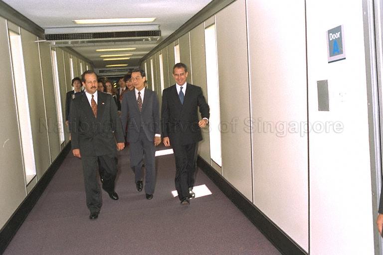 Mexican President Ernesto Zedillo Ponce De Leon (right) accompanied by Minister for Labour Dr Lee Boon Yang during the President's departure from Singapore Changi Airport Terminal 1 after a three-day official visit to Singapore