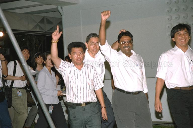 Singapore People's Party (SPP) candidate for Potong Pasir Chiam See Tong (second from left) at Yishun Secondary School on polling day