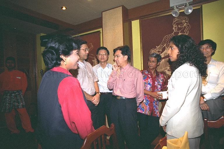 Guests at Azizah's Restaurant, where Minister for Information and the Arts and Second Minister for Trade and Industry Brigadier-General George Yeo Yong-Boon is hosting a farewell dinner for outgoing Parliamentary Secretary to Ministry of Information and the Arts Mohamad Maidin Packer Mohd