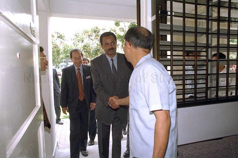 President Isaias Afwerki of Eritrea visiting resident's home at Lorong 7, Toa Payoh, during his four-day visit to Singapore