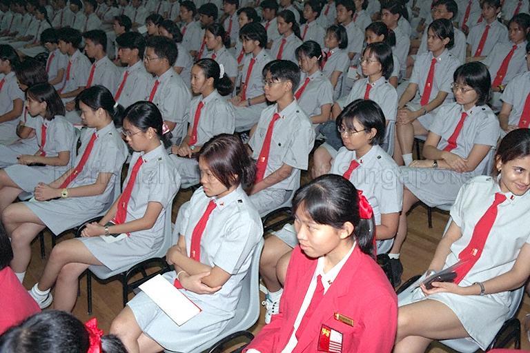 National Junior College (NJC) students attending opening of the College's new campus at Hillcrest Road. Prime Minister Goh Chok Tong officiated at the opening.