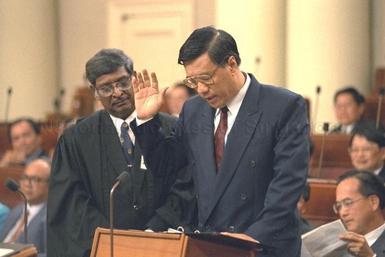 Ibrahim Othman taking oath as Member of Parliament (MP) for Bishan-Toa Payoh Group Representation Constituency (GRC) during swearing-in of MPs at first session of ninth Parliament in Parliament House