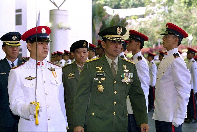 Indonesian army Chief of Staff General Wiranto inspecting guard of honour at the Ministry of Defence (MINDEF), Gombak Drive