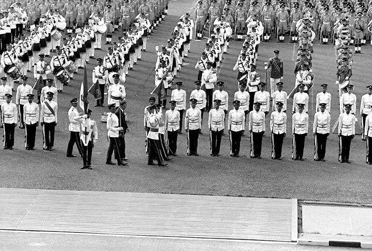 National Day Parade 1969 at the Padang -- View of President Yusof Ishak inspecting Guard-of-Honour mounted by the 3rd Battalion, Singapore Infantry Regiment (SIR)