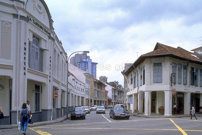 Shophouses at the junction of Neil Road and Keong Siak Street. The road running across is Neil Road.