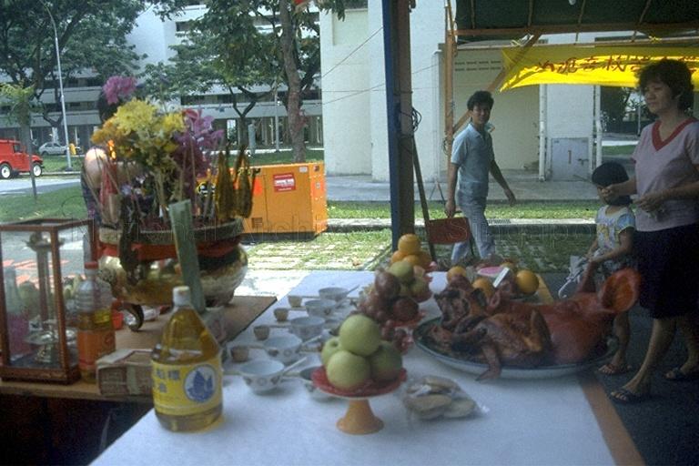 Offering of food and prayers during Zhong Yuan Jie (mid-year festival), also known as Hungry Ghost Festival held in the seventh month of the Chinese lunar calendar