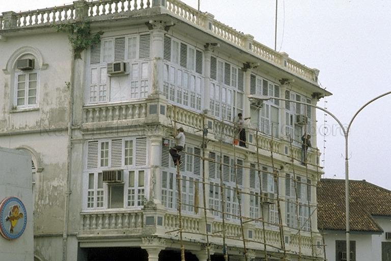 The Pavilion building at Jalan Tun Abang Haji Openg undergoing renovations. It was built in 1907 as a medical centre and housed the Education Department headquarters from 1947 and now houses the Textile and Costume Museum.