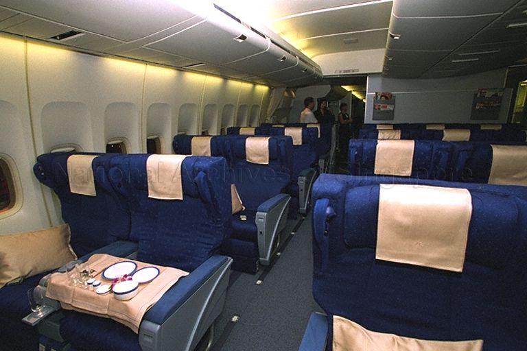 Interior of Singapore Airlines (SIA) plane featured in SIA's launch of the $500 million overhaul of its three cabin classes at SIA Engineering Company Hanger, Airline House, 25 Airline Road; Deputy Prime Minister Tony Tan Keng Yam is guest of honour at the launch