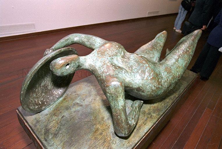 View of sculpture "Fallen Warrior" by Henry Moore on display during "Monet to Moore : the Millennium Gift of Sara Lee Corporation" Exhibition and Donation Ceremony at Singapore Art Museum.