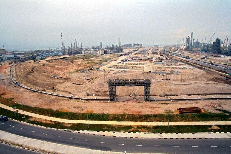View of works in progress at Jurong Island taken during
