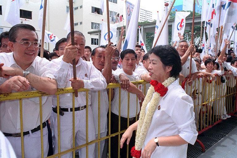 Taken at: Nomination Day for General Elections 2001 at Ngee Ann Primary School Nomination Centre Pictured: People's Action Party (PAP) candidate for Marine Parade Group Representation Constituency (GRC) Lim Hwee Hua