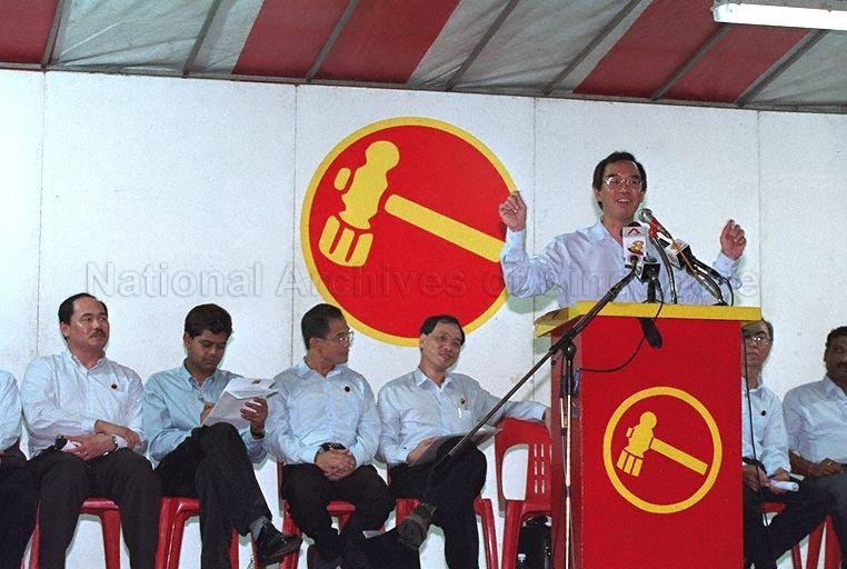 Taken at: Workers' Party (WP) election rally at the open field at Yishun Avenue 11 and Yishun Ring Road Pictured: Chairman of WP Dr Tan Bin Seng, Second Vice-Chairman of WP Huang Seow Kwang, WP member James Gomez, WP candidate for Nee Soon East Single Member Constituency Poh Lee Guan and Secretary-General of WP Low Thia Khiang