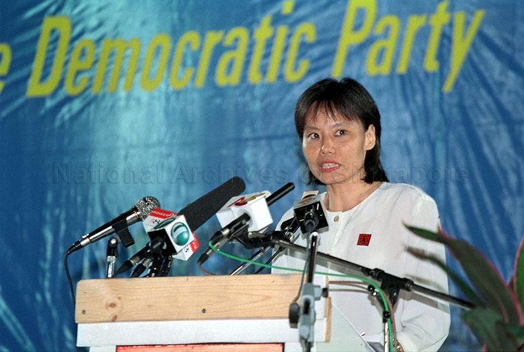 Taken at: Singapore Democratic Party (SDP) 2001 General Election rally at Bukit Gombak Stadium in Hong Kah Group Representation Constituency (GRC) Pictured: SDP candidate for Jurong GRC Chee Siok Chin
