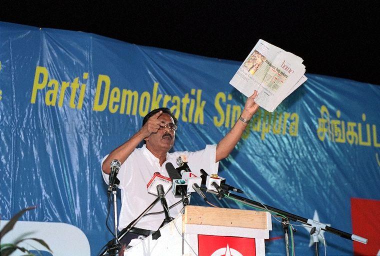 Taken at: Singapore Democratic Party (SDP) 2001 General Election rally at Bukit Gombak Stadium in Hong Kah Group Representation Constituency (GRC) Pictured: SDP candidate for Jurong GRC Ghandi s/o Karuppiah Ambalam
