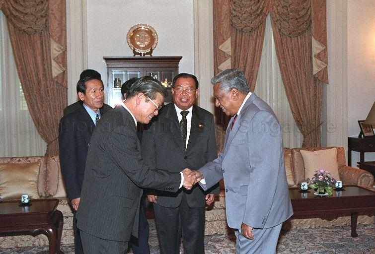 Picture shows the Prime Minister of Laos Bounnhang Vorachith and his delegation calling on President S R Nathan at the Istana