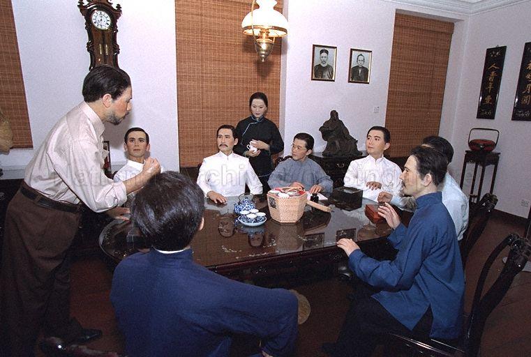 View of life-sized wax figurines showing Dr Sun Yat Sen holding a meeting with his comrades and businessmen at Sun Yat Sen Nanyang Memorial Hall in Tai Gin Road