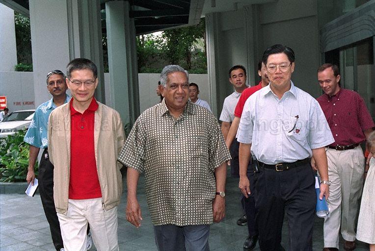 From left, Chairman of Singapore Tourism Board (STB) Edmund Cheng, President S R Nathan and Chief Executive Officer of STB Yeo Khee Leng at Tourism Court, Orchard Spring Lane. The President will be visiting Qian Hu Fish Farm and the Singapore Zoo's latest attraction, Elephants of Asia, during his half-day tour of STB's agro-tourism attractions.