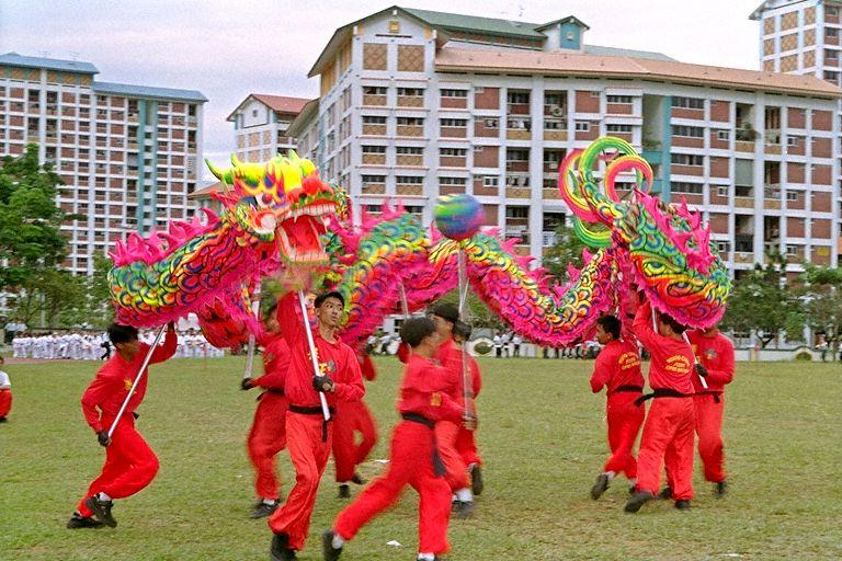 Dragon dance at Singapore Scout Association Rally 2000 at The Catholic High School at Bishan Street 22. President S R Nathan attended this event.