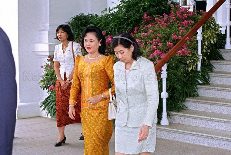 Lok Chumteav Dr Bun Rany Hun Sen, who arrives in Singapore with Cambodian Prime Minister Hun Sen for a three-day visit, with Mrs Goh Chok Tong at Istana where a ceremonial welcome is to be held