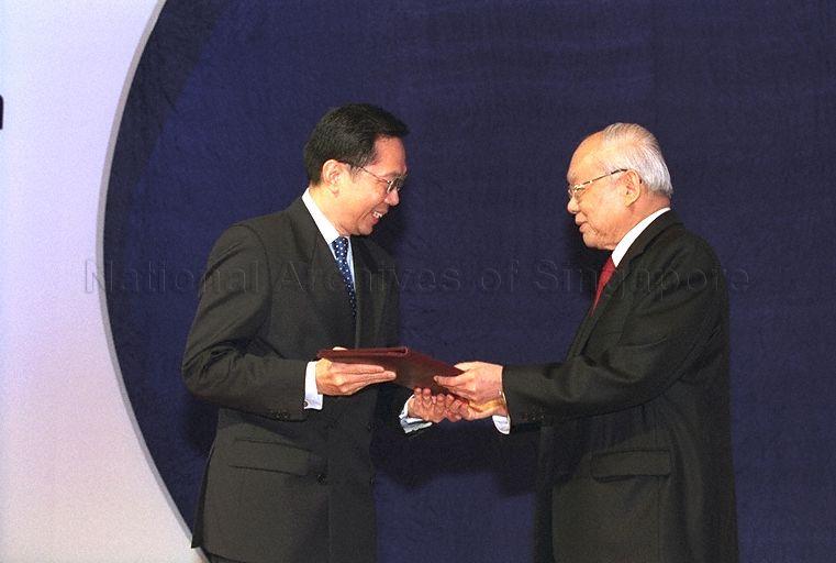 Presentation of Letter of Appointment at Inauguration of Singapore Business Federation held at Ritz Carlton Hotel and attended by Prime Minister Goh Chok Tong
