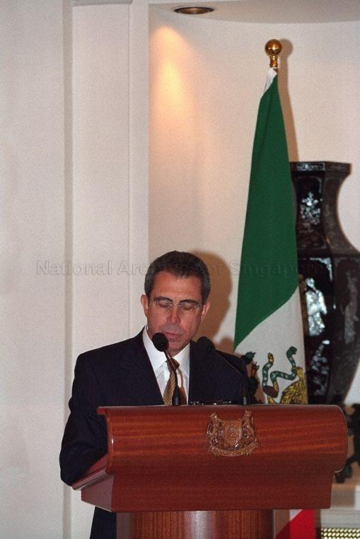 Mexican Secretary for External Relations Ambassador Manuel Tello speaking after signing of Joint Declaration on the Mexico-Singapore Free Trade Agreement at Istana.