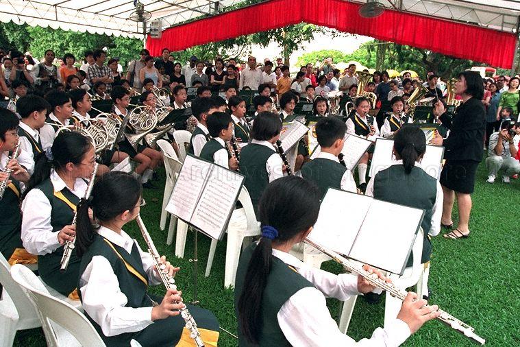 Open house at the Istana during Hari Raya Puasa public holiday - Princess Elizabeth Primary School band performing on the Istana grounds