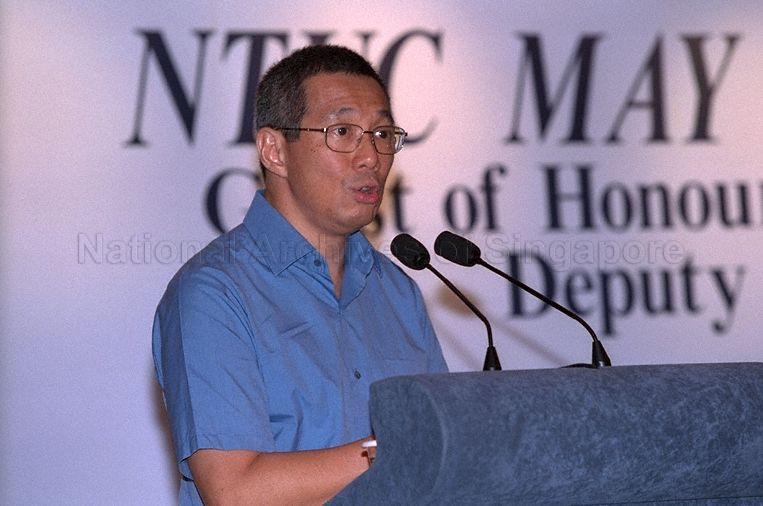 Close-up of Guest-of-Honour Deputy Prime Minister and Minister for Finance Brigadier-General (NS) Lee Hsien Loong speaking at National Trades Union Congress (NTUC) May Day Rally 2002 at NTUC Downtown East