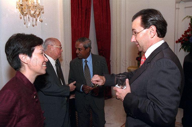 Taken at: Annual Diplomatic Reception hosted by President S R Nathan and Mrs Nathan for Heads of Diplomatic and Consular Mission and Head of Representative Offices of International Organisations accredited to Singapore at the Istana Pictured: Minister for Foreign Affairs and Law S Jayakumar, Madam Ho Ching, wife of Deputy Prime Minister and Minister for Finance Lee Hsien Loong, and Chancellor of Singapore Management University (SMU) Lim Kim San