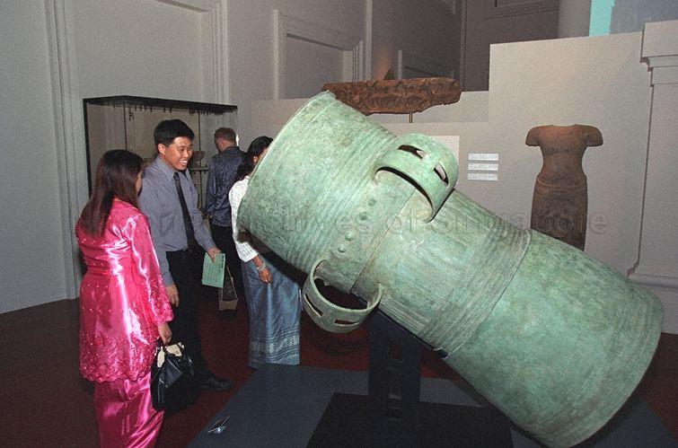 Guests looking at Pejeng-style bronze drum from East Java at …