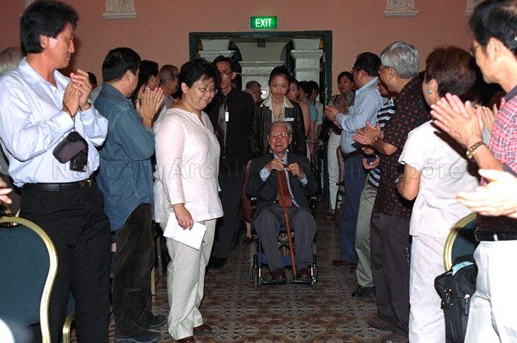 Artist Liu Kang arriving for the ceremony to donate his artworks and naming of a gallery after him at Singapore Art Museum. The ceremony is attended by Minister for Information, Communications and the Arts Dr Lee Boon Yang.