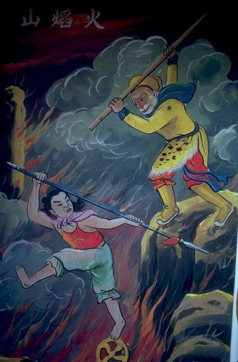 Drawing of Monkey God and Ne Zha depicting a scene from the story of Journey to the West