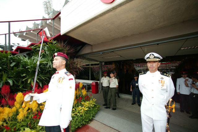 National Day Parade 2004 Preview at National Stadium -- Parade Commander Lieutenant-Colonel Simon Lim (left) at preview