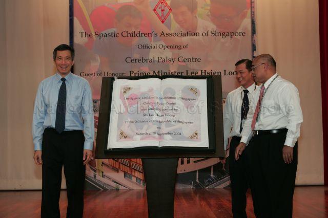 Taken at: Official opening of Cerebral Palsy Centre at the Spastic Children’s Association of Singapore Pictured: Guest-of-Honour Prime Minister and Minister for Finance Lee Hsien Loong and Chairman of Spastic Children's Association of Singapore (SCAS) Associate Professor Aziz Nather