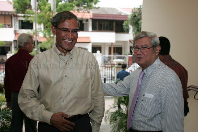 Minister of State for Foreign Affairs Zainul Abidin Rasheed (left) with former Member of Parliament for Katong and diplomat Joseph Francis Conceicao whose book "Flavours of Change: Destiny and Diplomacy, Recollections of a Singapore Ambassador" is to be launched at Eurasian Community House in Ceylon Road