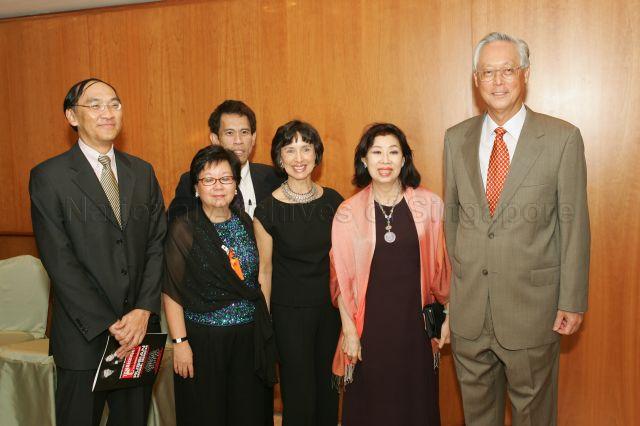 Senior Minister and Mrs Goh Chok Tong (second from right) in a group photograph taken during opening night of Tchaikovsky Festival in aid of Bone Marrow Donor Programme at Esplanade Concert Hall. Also in the picture are Chief Executive Officer of Singapore Press Holdings (SPH) Alan Chan Heng Loon (left) and Bone Marrow Donor Programme volunteer Jane C Prior (centre).