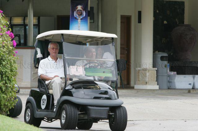 Senior Minister Goh Chok Tong in a golf buggy at Laguna National Golf and Country Club during second S-League Care United Golf Day