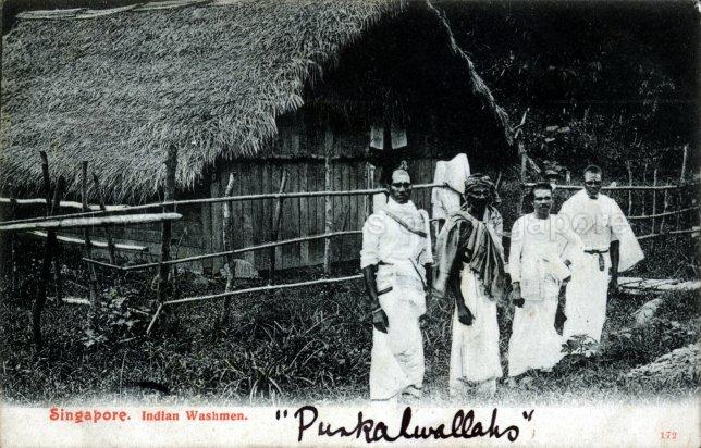 Indian laundry men or dhobies in Singapore