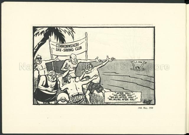 Political satire cartoon in the Otago Times criticising the Commonwealth efforts in Southeast Asia