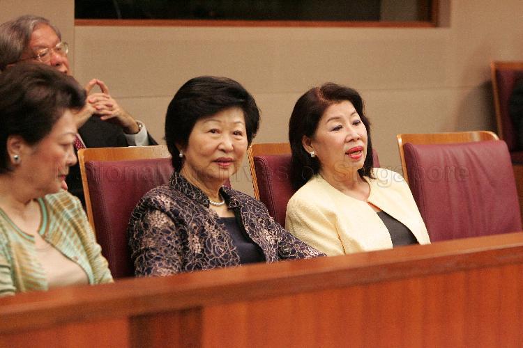 Mrs Goh, wife of Senior Minister of Singapore Goh Chok Tong (front row first from right), Mrs Tan, wife of Deputy Prime Minister and Coordinating Minister for Security and Defence Dr Tony Tan Keng Yam (front row second from right) and other guests attending Opening of Second Session of 10th Parliament by President S R Nathan