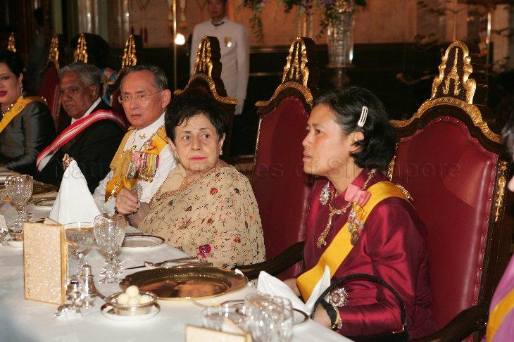 President and Mrs S R Nathan, who are on a five-day state visit to Thailand, at state banquet given by Their Majesties King Bhumibol Adulyadej and Queen Sirikit of Thailand held at Chakri Throne Hall in the Grand Palace, Bangkok. On the right is Her Royal Highness Princess Maha Chakri Sirindhorn.