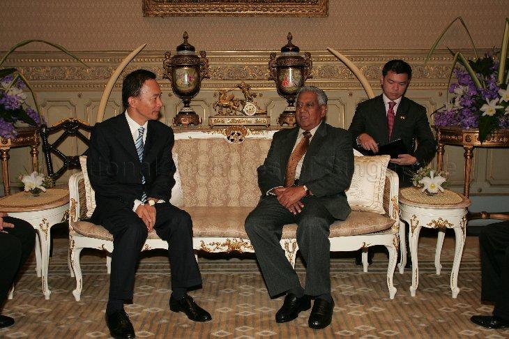 Thai Deputy Prime Minister Suwat Liptapanlop calling on President S R Nathan, who is on a five-day state visit to Thailand, at Boromabiman Mansion within the Grand Palace, Bangkok