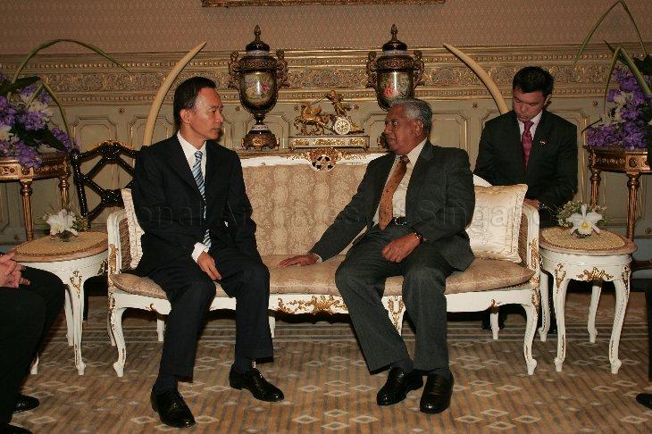 Thai Deputy Prime Minister Suwat Liptapanlop calling on President S R Nathan, who is on a five-day state visit to Thailand, at Boromabiman Mansion within the Grand Palace, Bangkok