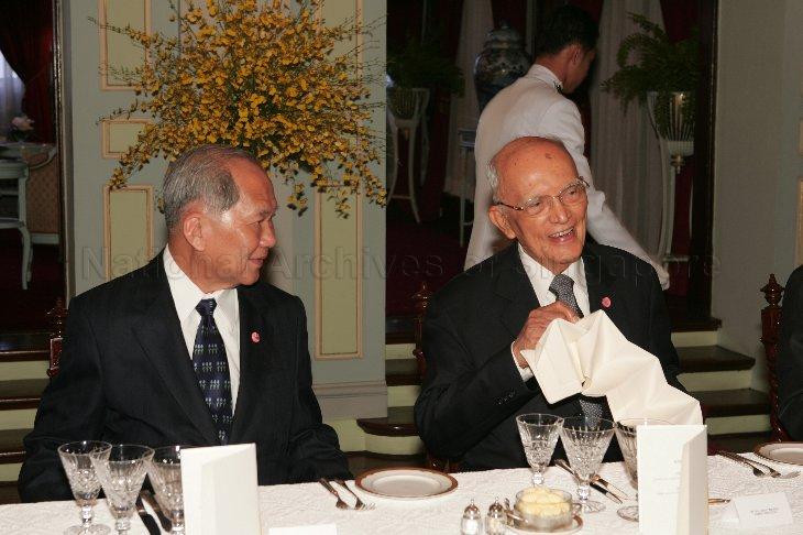 Thai Privy Councillors Tanin Kraivixien (left) and Air Chief Marshal Siddhi Savetsila attending private luncheon with President S R Nathan, who is on a five-day state visit to Thailand, at Boromabiman Mansion within the Grand Palace, Bangkok
