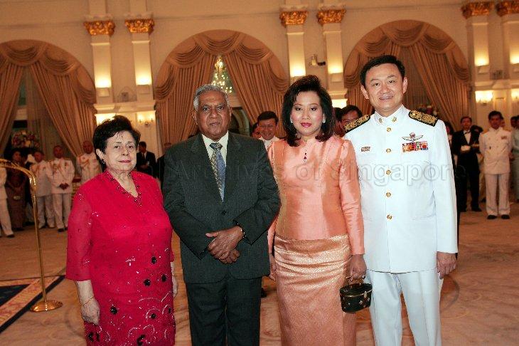(From right) Prime Minister of Thailand Thaksin Shinawatra and wife Khunying Potjaman Damapong, President and Mrs S R Nathan in a group photograph at Gala Reception held in Government House, Bangkok. The Singapore President and wife were on a five-day state visit to Thailand.