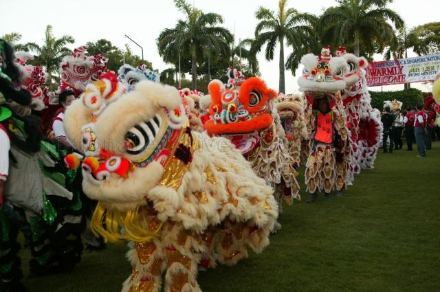 Traditional northern and southern lions at Jurong East Sports and Cultural Centre during Launch of Singapore Lion, an event co-organised by South West District Inter-Racial and Religious Confidence Circle (IRCC) and Singapore National Wushu Federation. Guest of Honour at the Launch was Prime Minister Lee Hsien Loong.