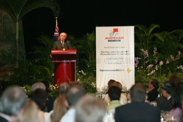 Australian Prime Minister John Howard, who is on a two-day visit to Singapore, delivering keynote speech on "Australia's role in Asia" during luncheon organised by Australian Chamber of Commerce (AustCham), Singapore, at Shangri-La Hotel