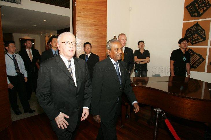 Australian High Commissioner to Singapore Gary Francis Quinlan with Deputy Prime Minister and Minister for Law Professor S Jayakumar who arrives at his residence, 9 White House Park, to attend an investiture ceremony. Australian Prime Minister John Howard conferred on Senior Minister Goh Chok Tong the 'Honorary Companion of the Order of Australia' for his services in fostering the bilateral relationship.