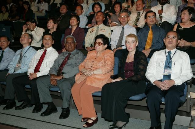 (Front row, from right) Deputy Principal of Temasek Polytechnic (TP) Edmond Khoo, Chairman and Founding Member of Down Syndrome Association (DSA) of Singapore Ms Kristin Van Burm, Mrs S R Nathan, President S R Nathan, Chairman of TP Board of Governors Liew Mun Leong and Principal and Chief Executive Officer of TP Boo Kheng Hua attending Launch of TP 15th Anniversary Celebrations with the theme "It's All About People" at TP Convention Centre